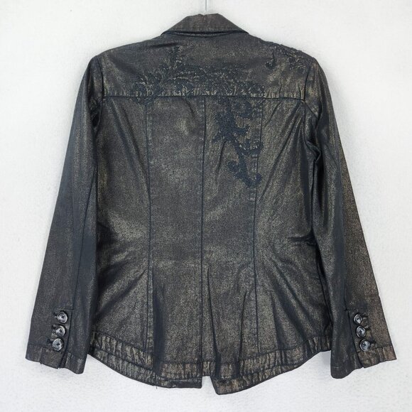 Coldwater Creek Jacket Womens 8 Petite Black Gold Embroidered Shaped Lightweight - Picture 10 of 11